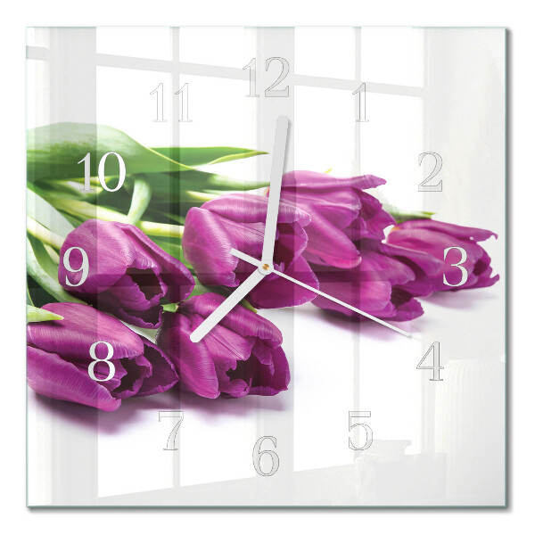 Glass wall clock square Tulips