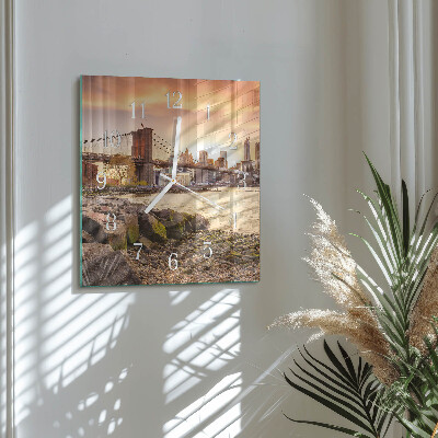 Glass wall clock square City of bridges