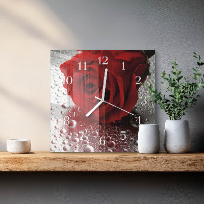 Glass wall clock square Rose