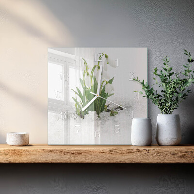 Glass wall clock square Snowdrop