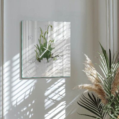 Glass wall clock square Snowdrop