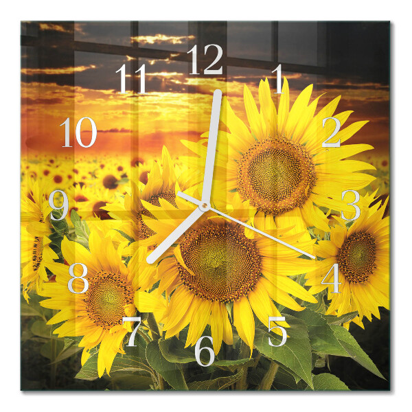 Glass clock square Sunflowers