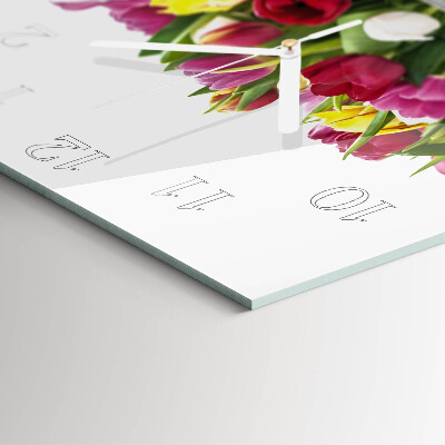 Glass clock square Tulips
