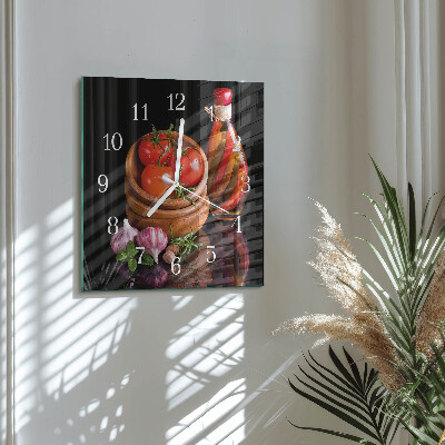 Square kitchen clock Tomatoes and garlic