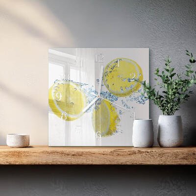 Glass wall clock square Lemons