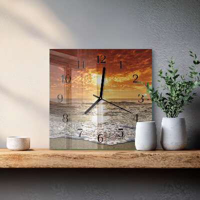 Glass clock square beach sea