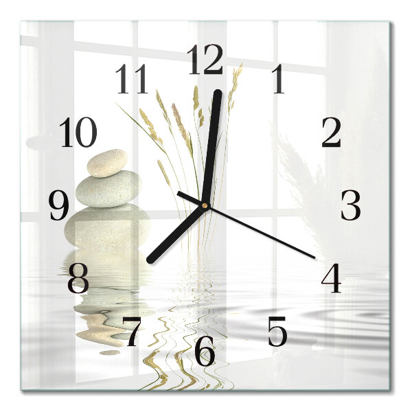 Glass wall clock square Stones