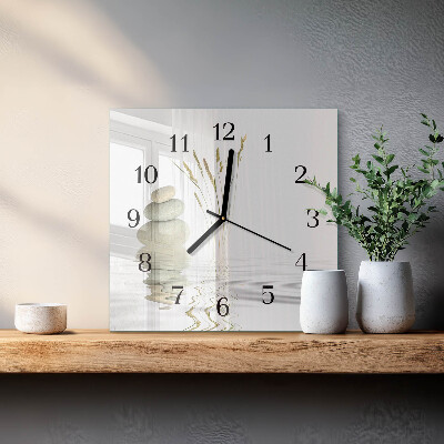 Glass wall clock square Stones