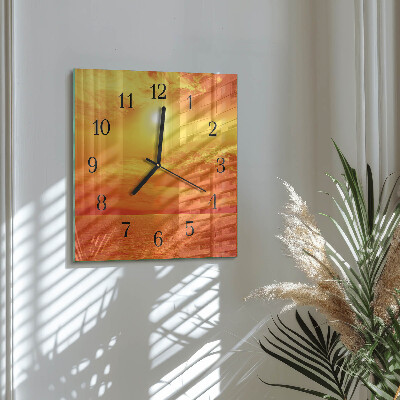 Glass wall clock square Sunny