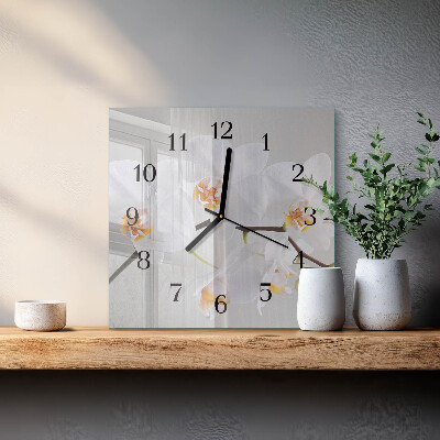 Glass clock square Orchid