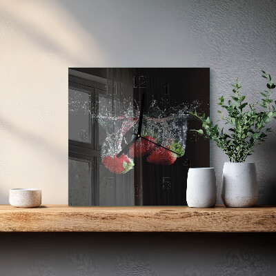 Glass wall clock square Strawberries