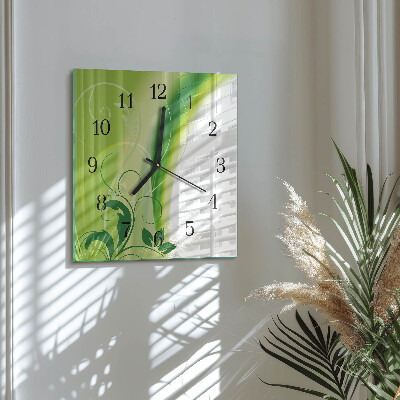 Glass wall clock square Floral pattern