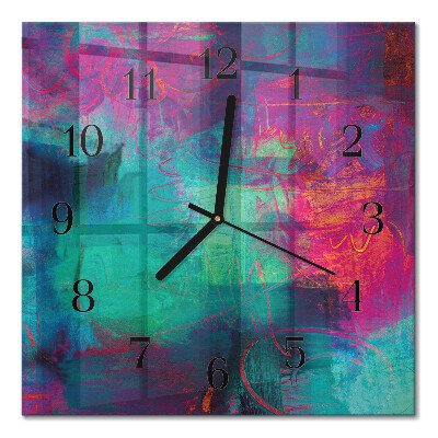 Glass wall clock square Colorful picture
