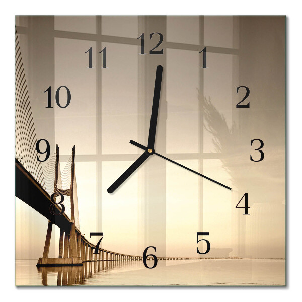 Glass wall clock square Bridge in sepia