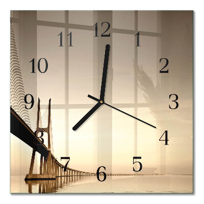 Glass wall clock square Bridge in sepia