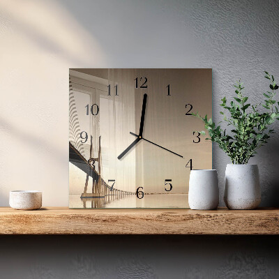 Glass wall clock square Bridge in sepia