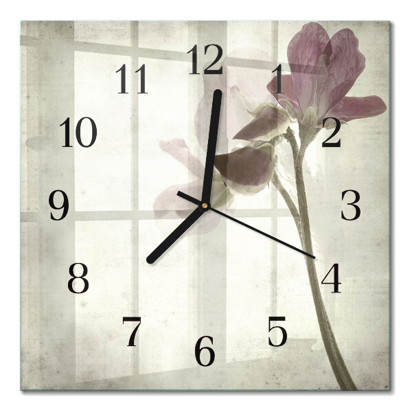 Glass wall clock square Vintage flower