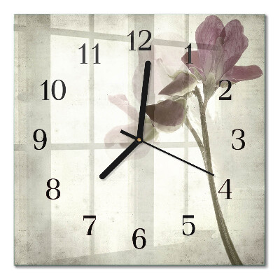 Glass wall clock square Vintage flower