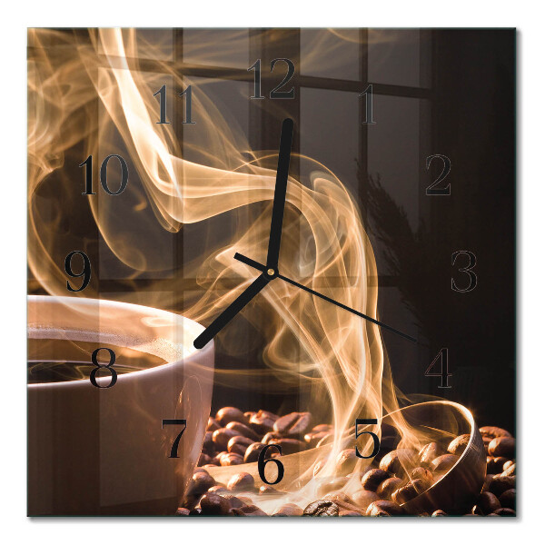 Glass wall clock square A cup of coffee