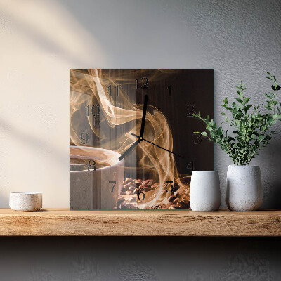 Glass wall clock square A cup of coffee