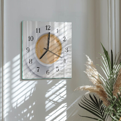 Glass wall clock square A cup of coffee