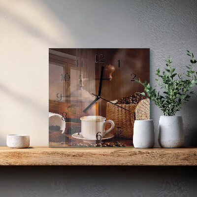 Square kitchen clock A cup of coffee