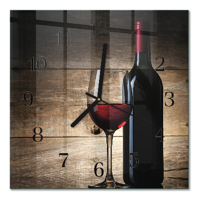 Glass wall clock square Wine