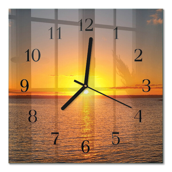 Glass wall clock square Sunset