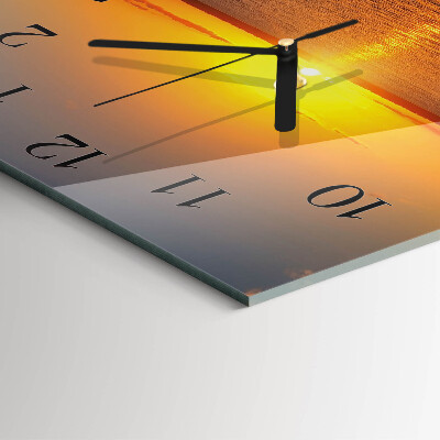 Glass wall clock square Sunset