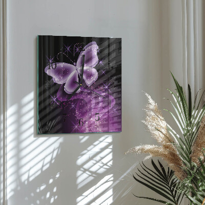 Glass clock square Butterfly