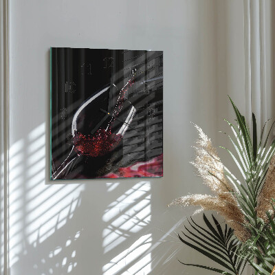 Glass wall clock square Wine