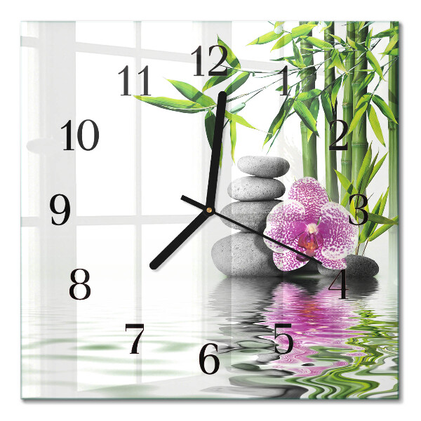 Square wall clock Stones and orchid