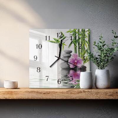 Square wall clock Stones and orchid