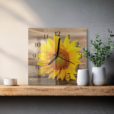 Glass wall clock square Sunflower