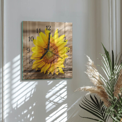 Glass wall clock square Sunflower