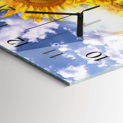 Glass wall clock square Sunflowers