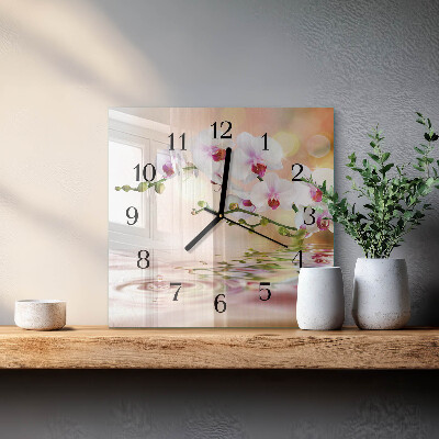 Glass wall clock square Orchid