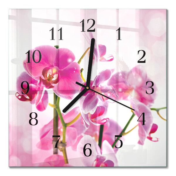 Glass clock square Orchid