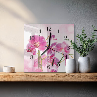 Glass clock square Orchid