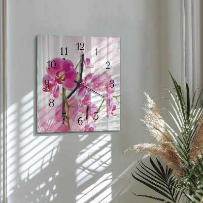Glass clock square Orchid