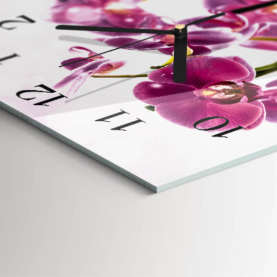 Glass clock square Orchid