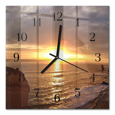 Glass clock square Sunset