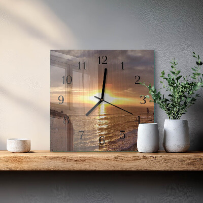 Glass clock square Sunset