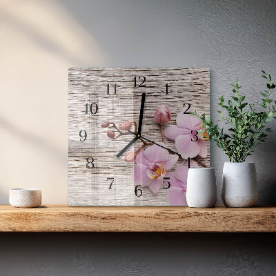 Glass wall clock square Orchid
