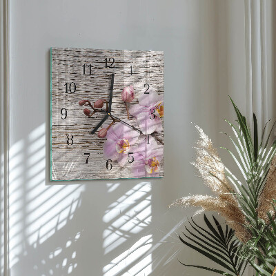 Glass wall clock square Orchid