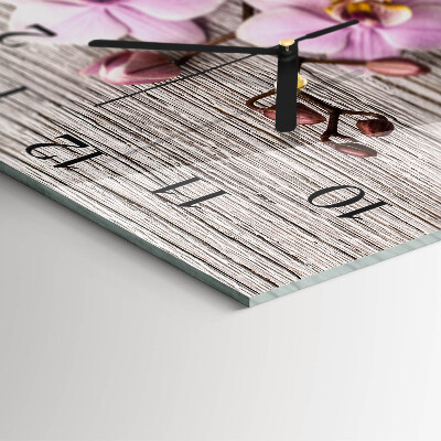 Glass wall clock square Orchid