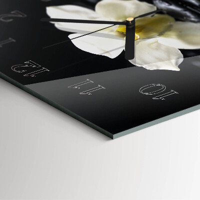 Glass clock square Stones and orchid