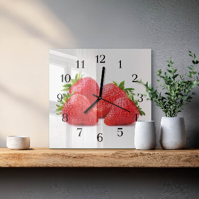 Glass clock square Strawberries