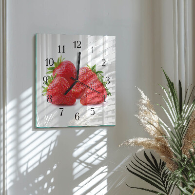 Glass clock square Strawberries