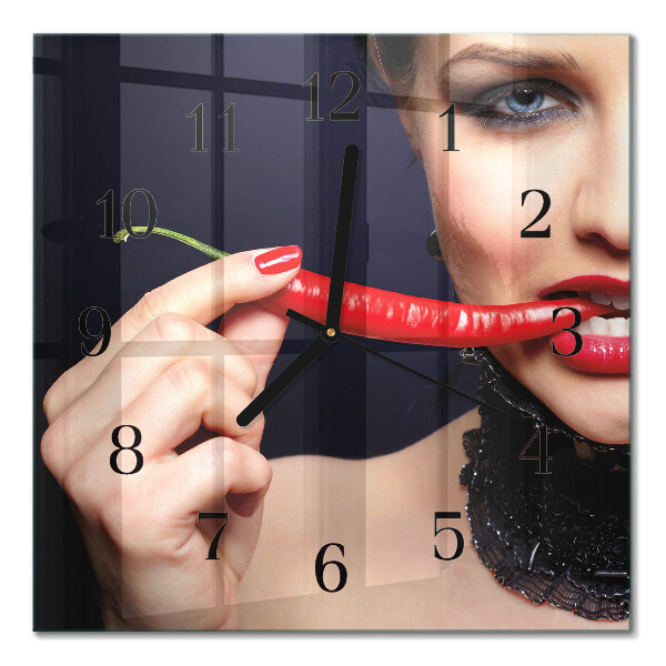 Square kitchen clock Chili pepper
